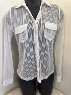 Sheer White Long-Sleeve Button-Down Shirt Y2K Feminine Party Romantic Chic